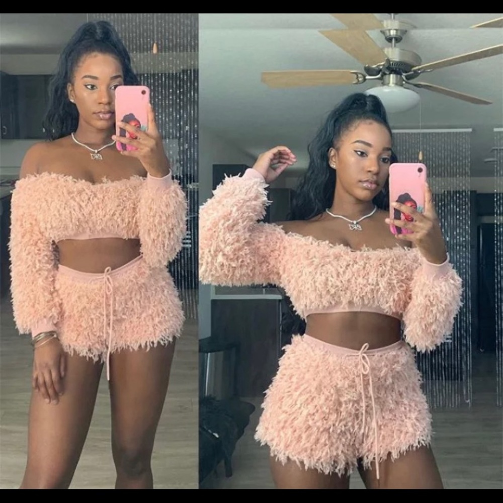 FURRY CROP TOP AND SHORT SET